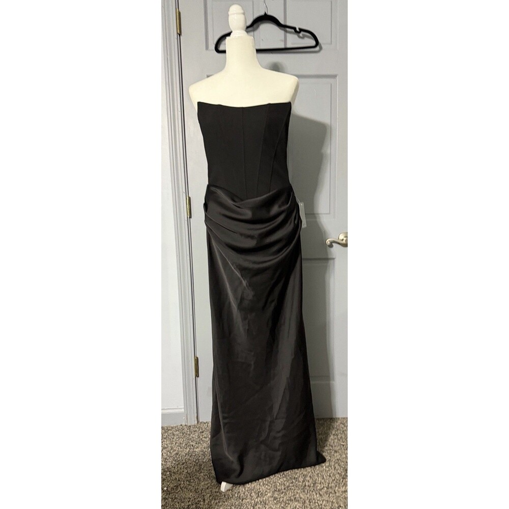 $279 Betsy & Adam NWT Black Strapless Satin Gown Size 10 Formal Dress Repair